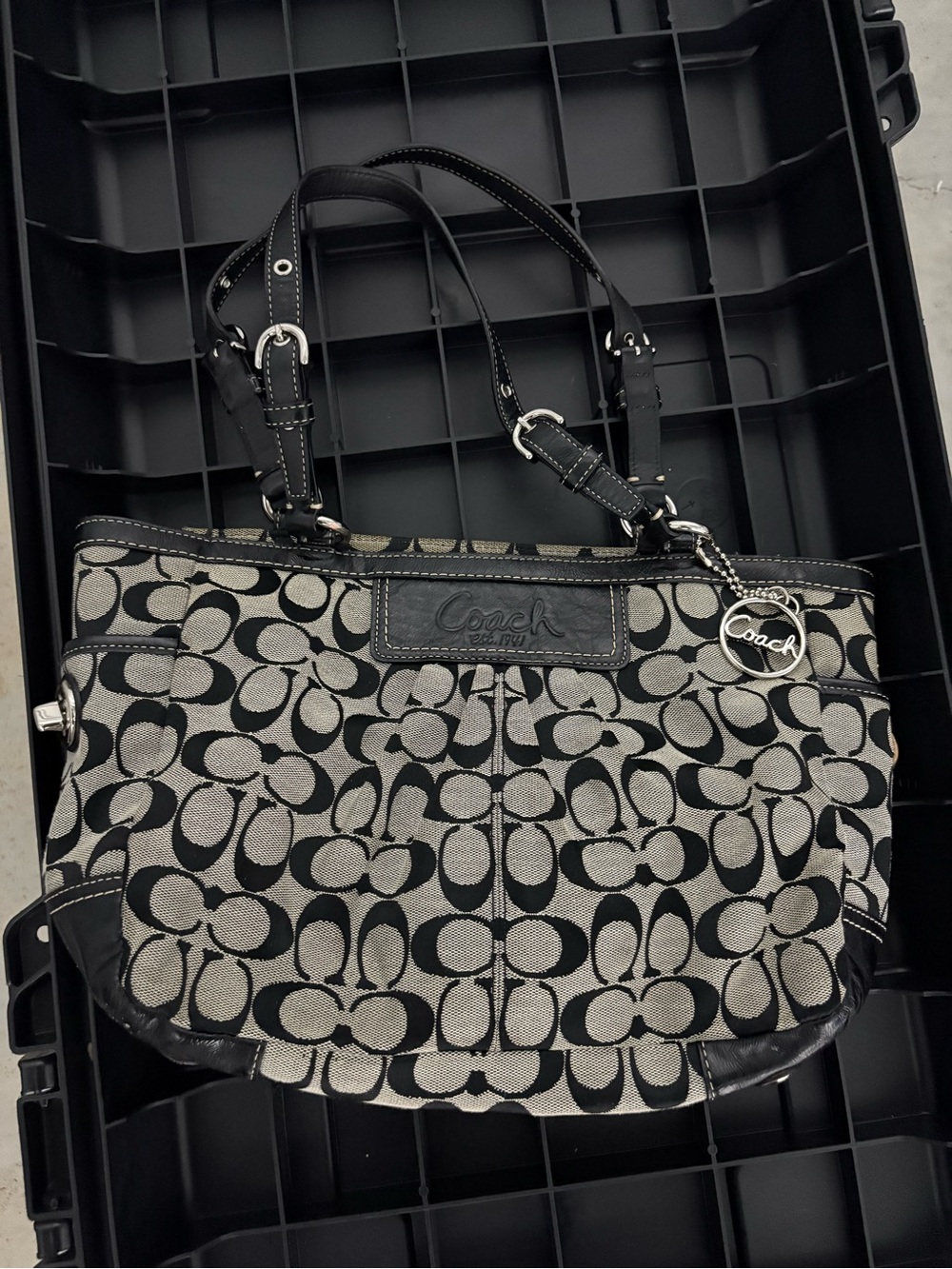Coach Black and Gray Signature large Shoulder Bag